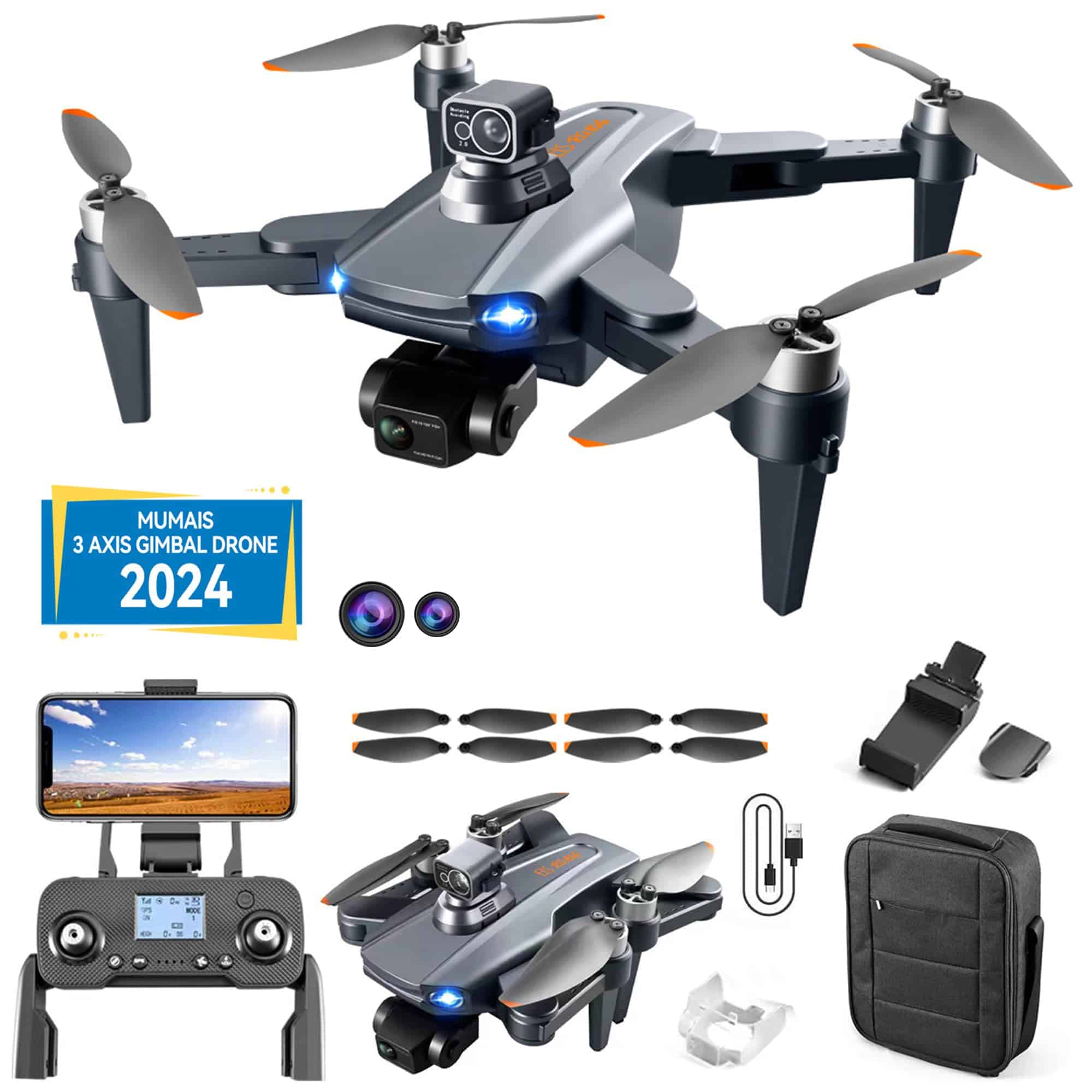 MUMAIS Drone de Eje 3 con Estabilizador Brushless, Drones