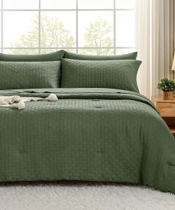 Juego de edredón King Jellymoni - Conjunto de -Verde - Gofre