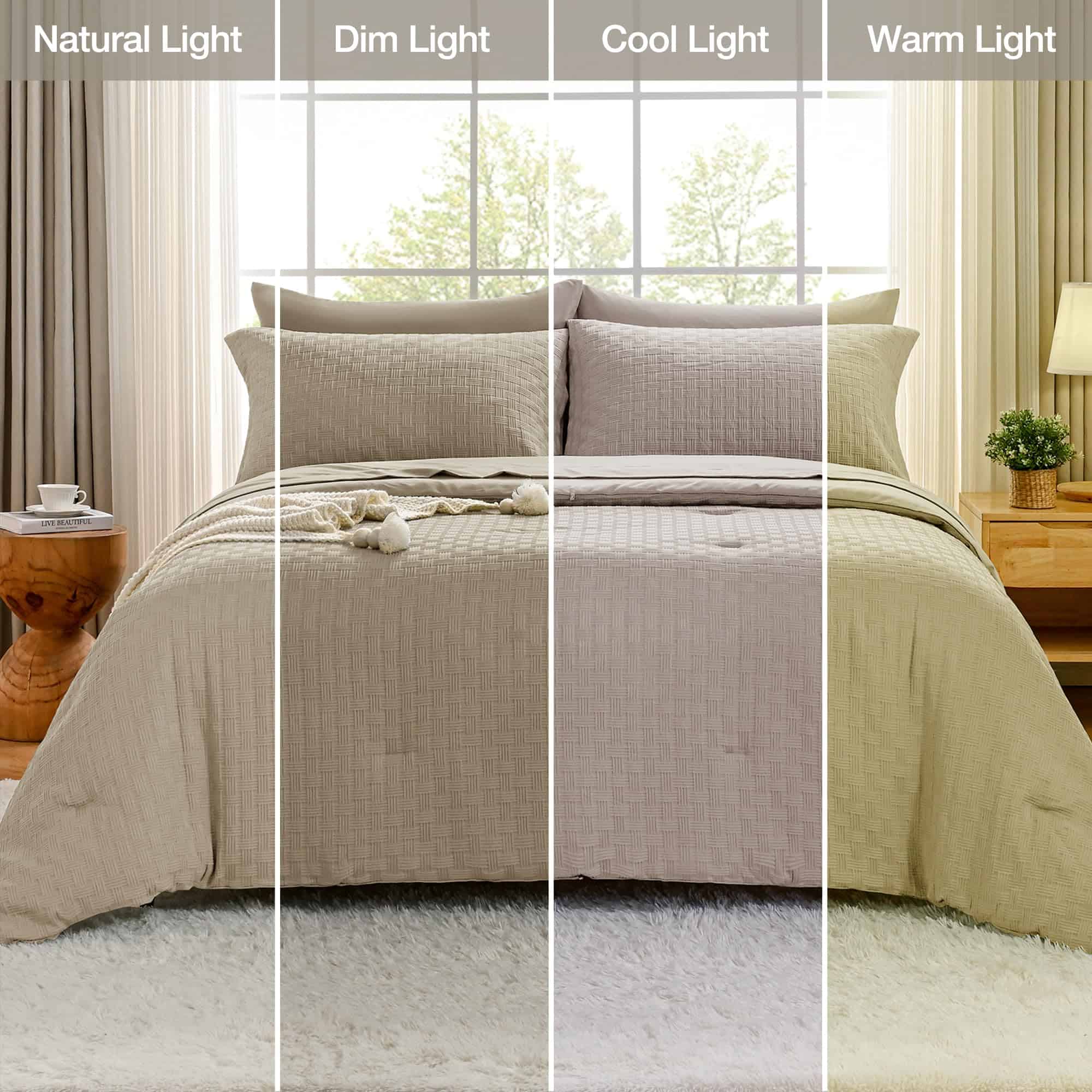 Juego de Edredón King - Crema Gris Tejido Jacquard de - Imagen 9