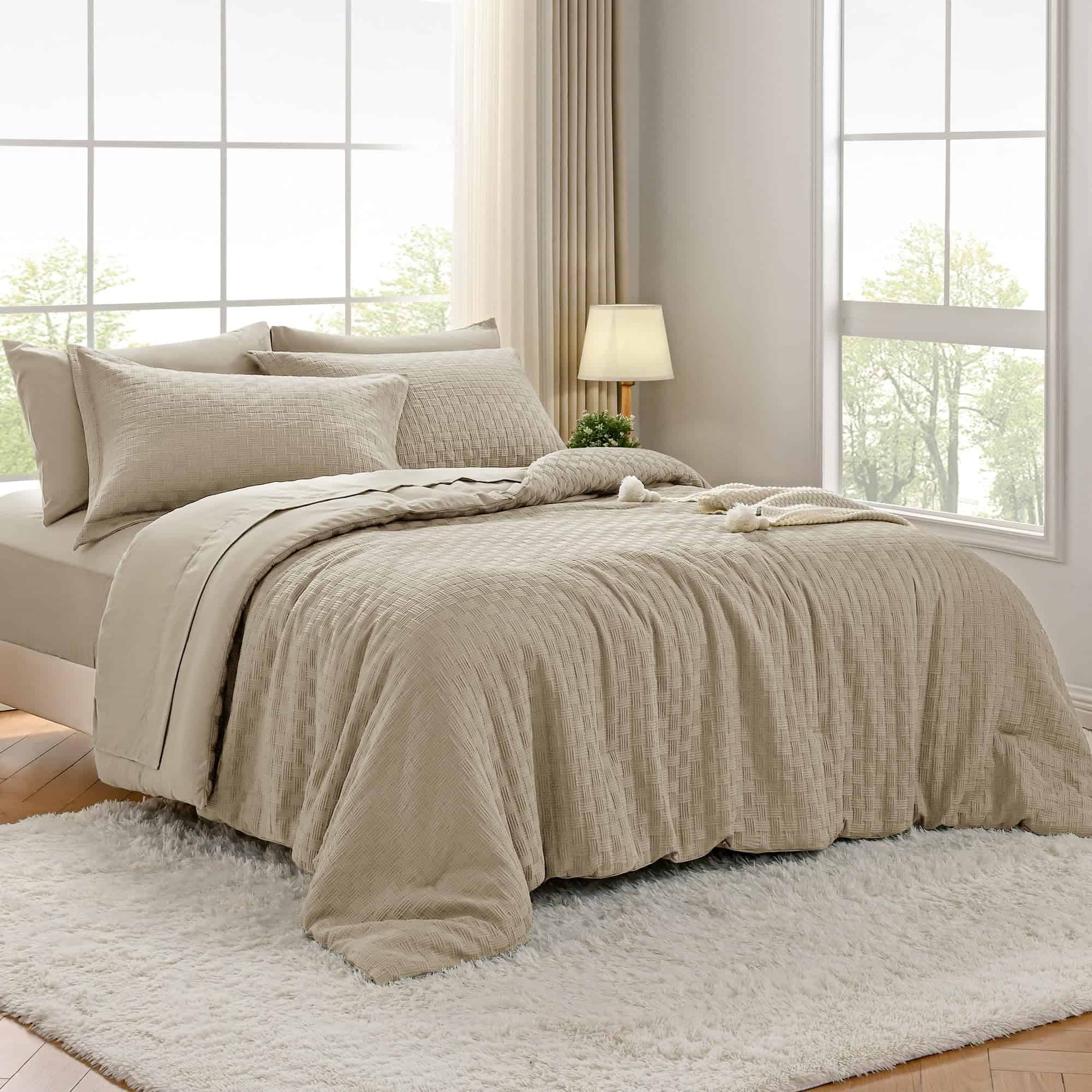 Juego de Edredón King - Crema Gris Tejido Jacquard de - Imagen 3