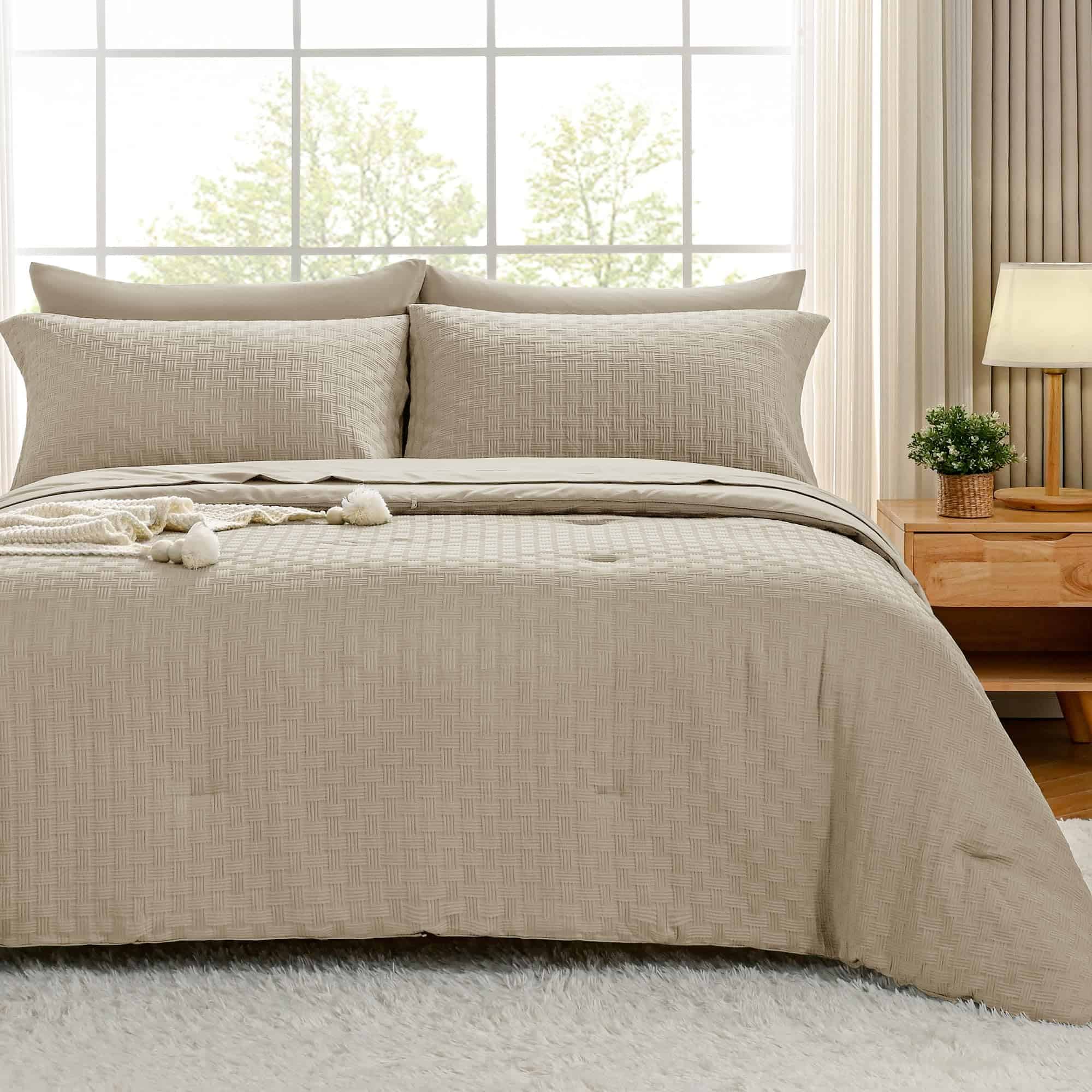 Juego de Edredón King - Crema Gris Tejido Jacquard de