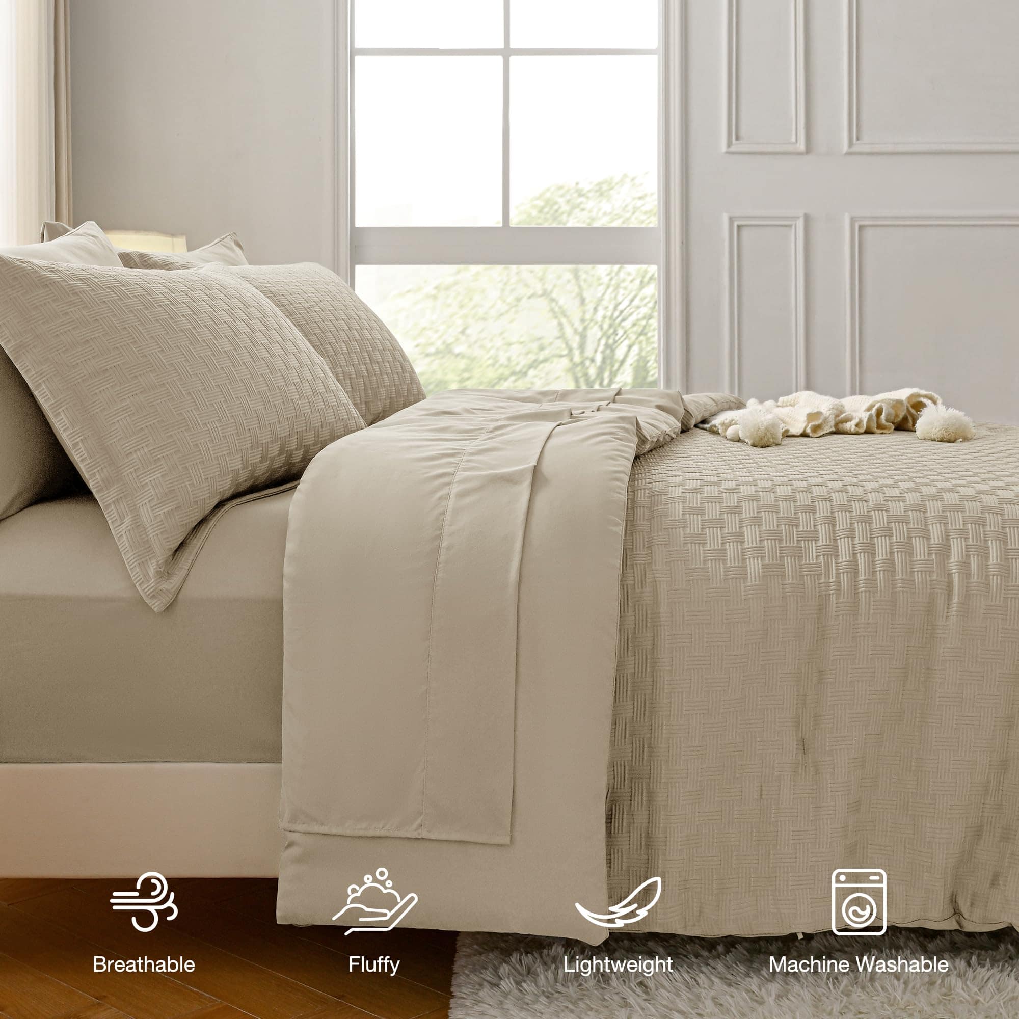 Juego de Edredón King - Crema Gris Tejido Jacquard de - Imagen 5