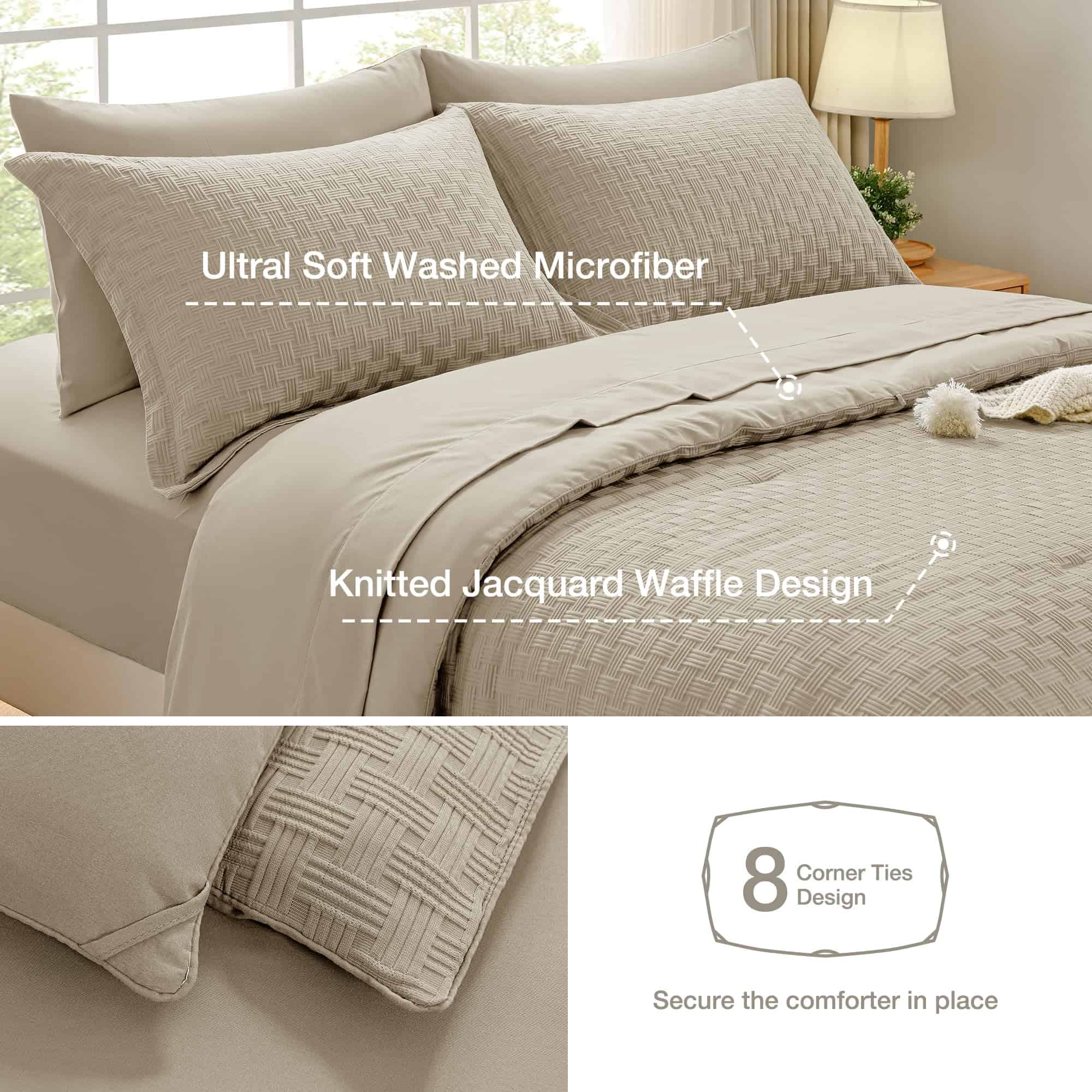 Juego de Edredón King - Crema Gris Tejido Jacquard de - Imagen 6