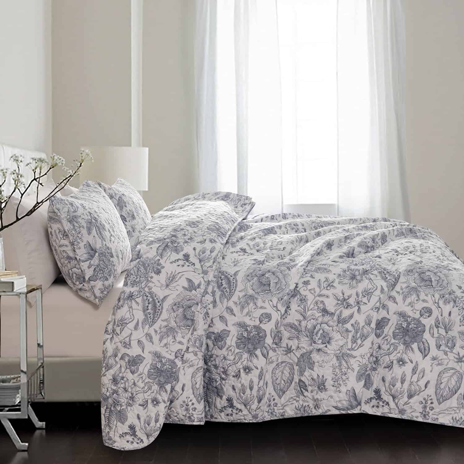 Juego de Colcha para Cama Queen BUPIRD Floral 3 Piezas - Imagen 3