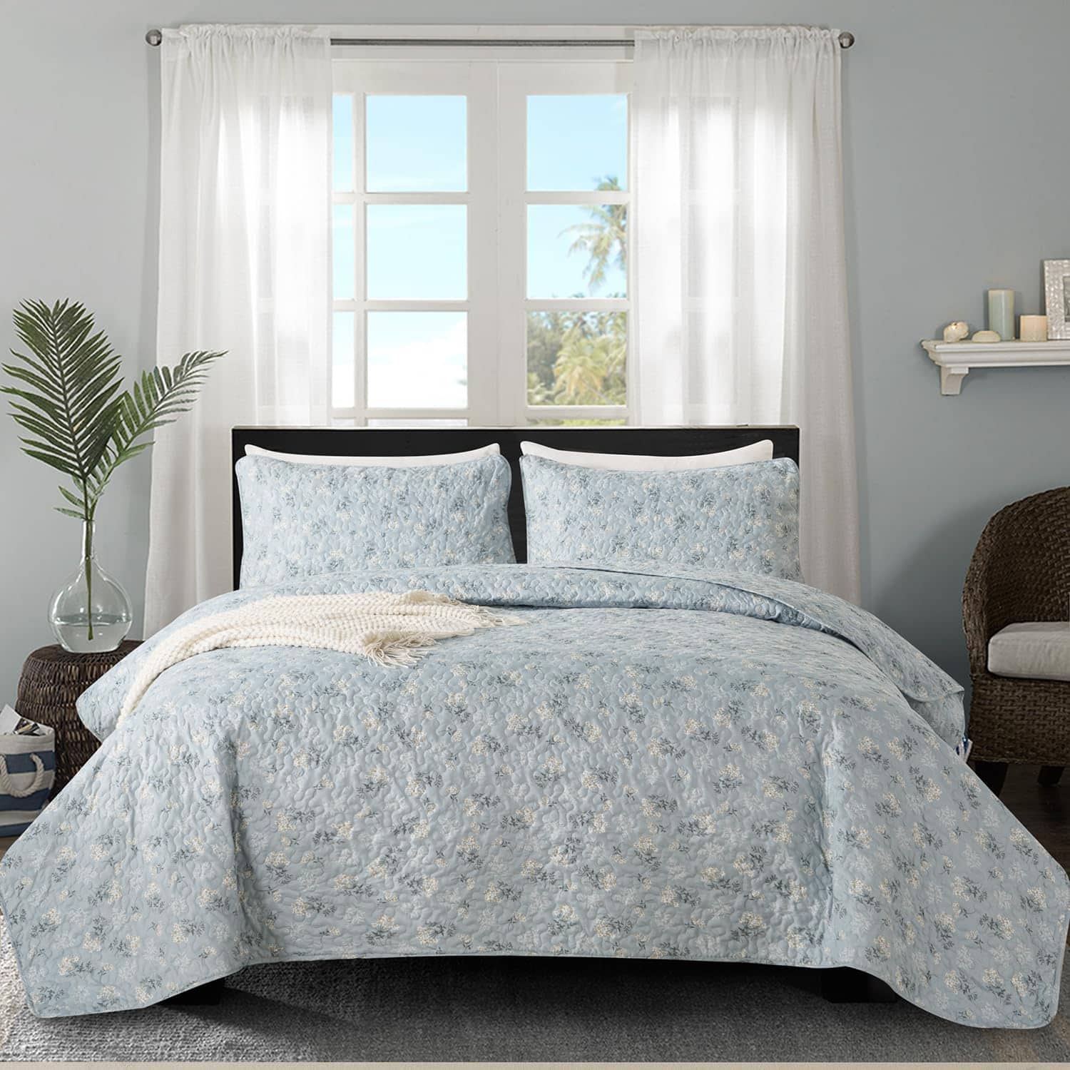 Juego de Edredón Queen Floral 3 Piezas Suave y Ligero de