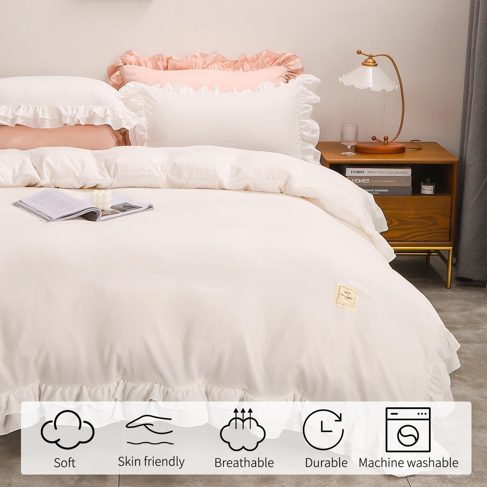 Juego de Funda de Edredón con Volantes King Size, Suave y - Imagen 3