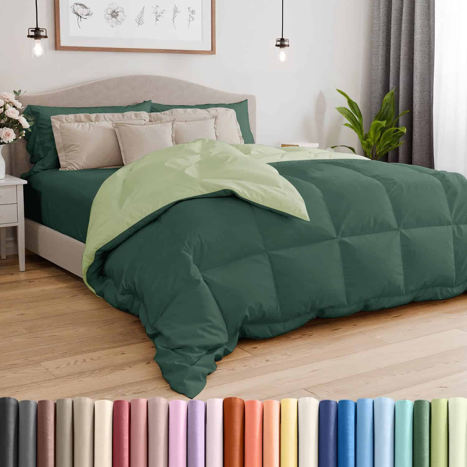 Edredón de doble cara reversible en verde para cama King