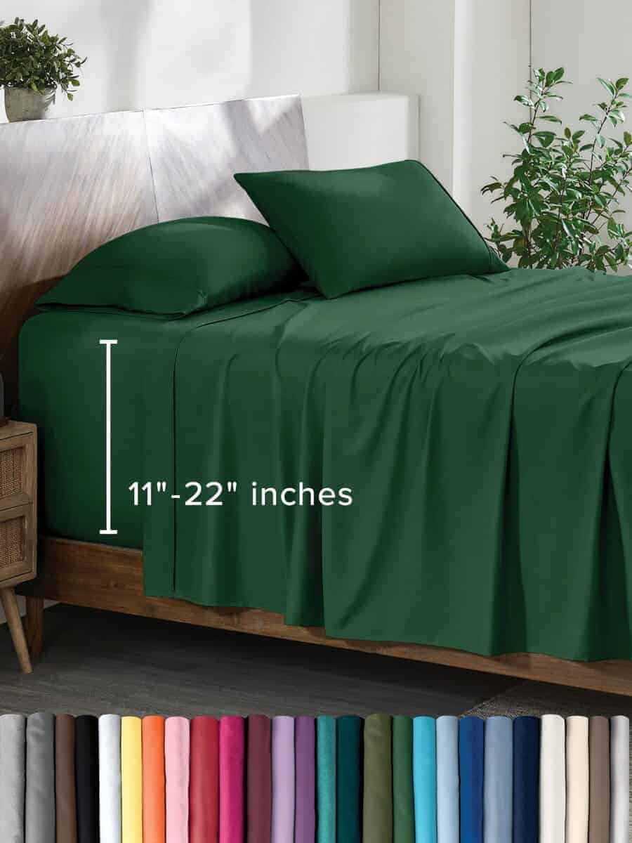 Juego de sábanas Twin XL Bare Home - Bolsillos -Verde Bosque
