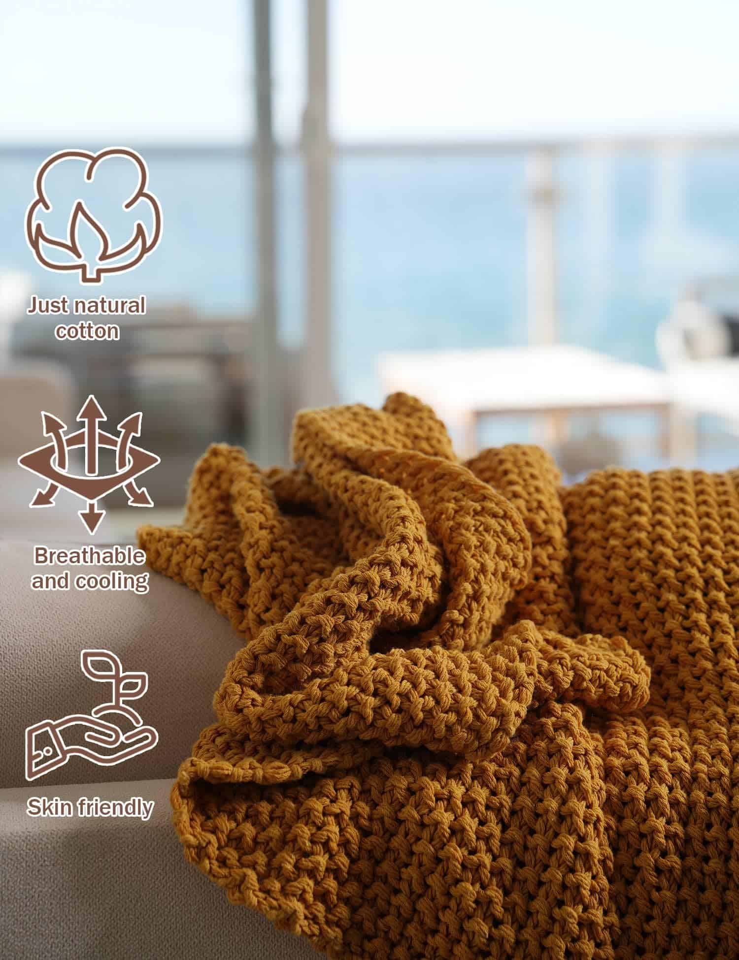 Manta de Punto Grueso de Algodón FIYARA, Manta Ligera de - Imagen 4