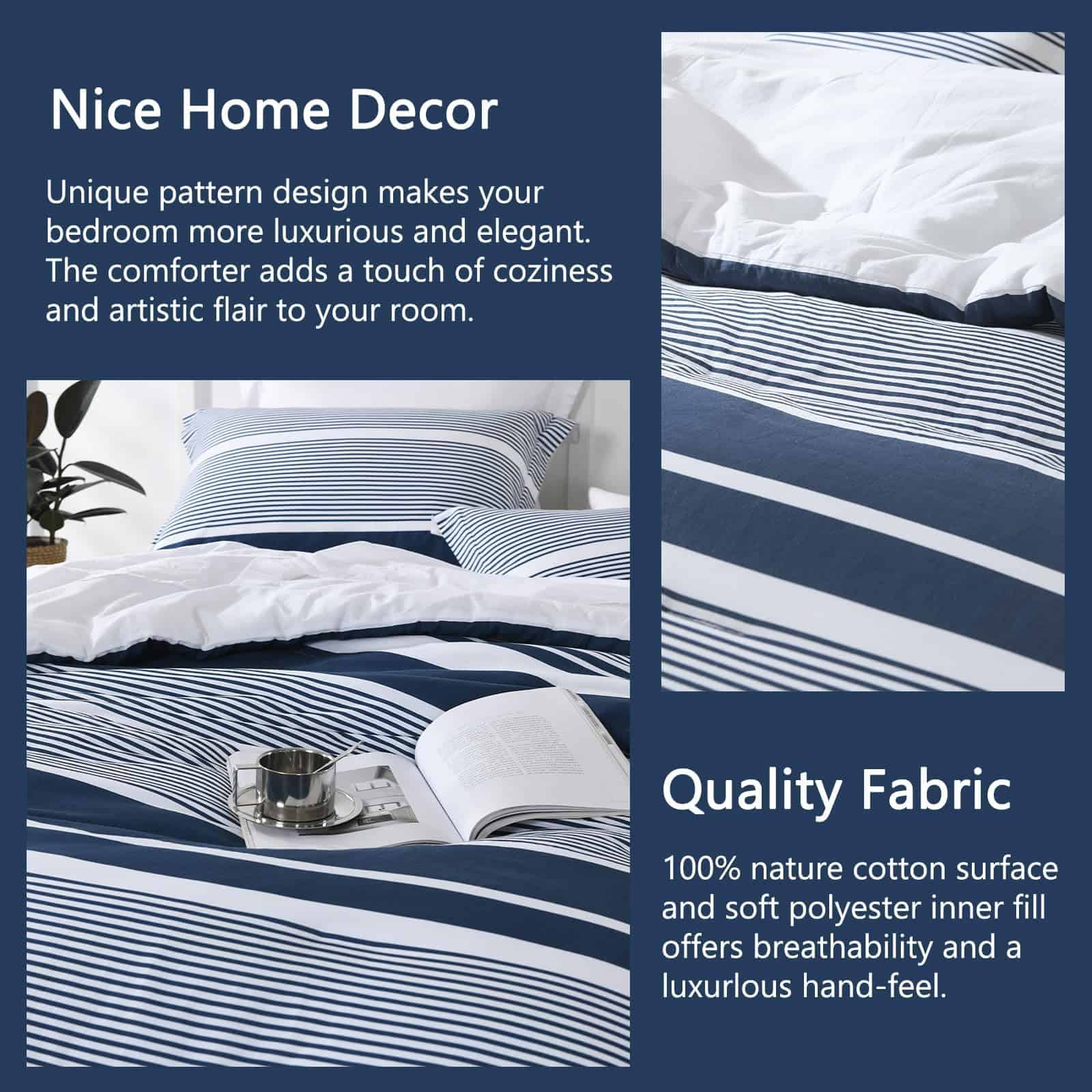 Juego de Edredón Queen Finlonte, Edredón a Rayas Azul - Imagen 7