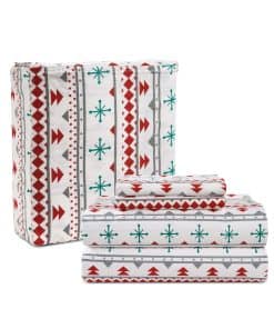 Juego de sábanas de franela de algodón LANE -Rojo con copos