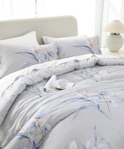 Juego de edredón de algodón SahSahCasa tamaño -Gris suave co