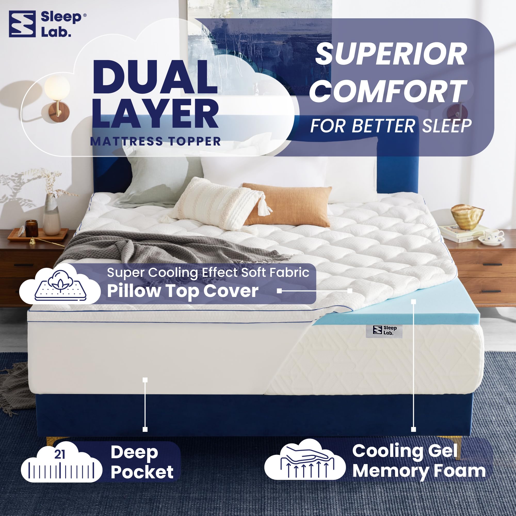 Topper de colchón de espuma viscoelástica de 4 pulgadas de - Imagen 3