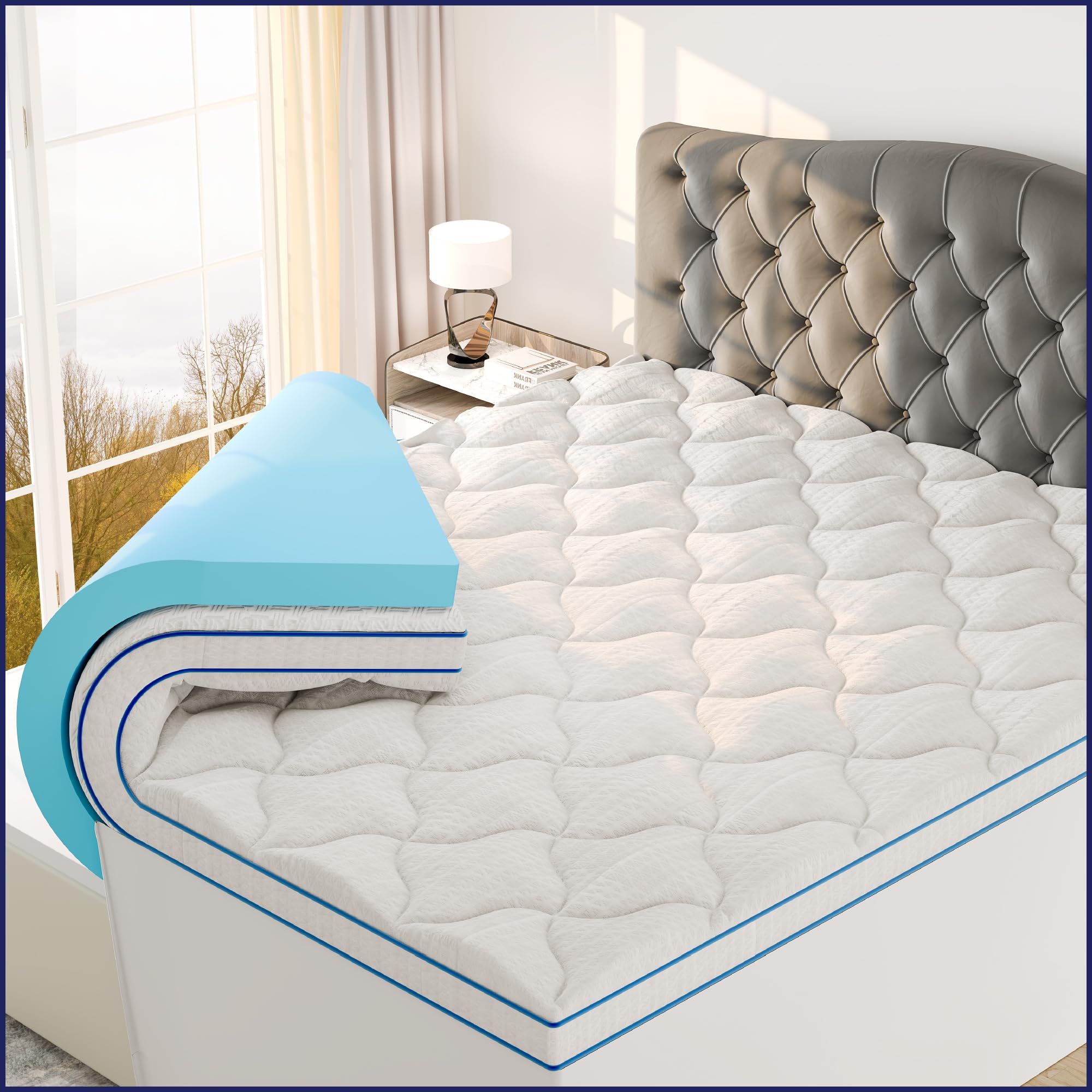 Topper de colchón de espuma viscoelástica de 4 pulgadas de