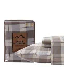 Juego de sábanas de franela 100% algodón Queen -Grey's Plaid