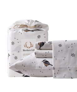 Juego de sábanas de franela 100% algodón Queen -Chickadees