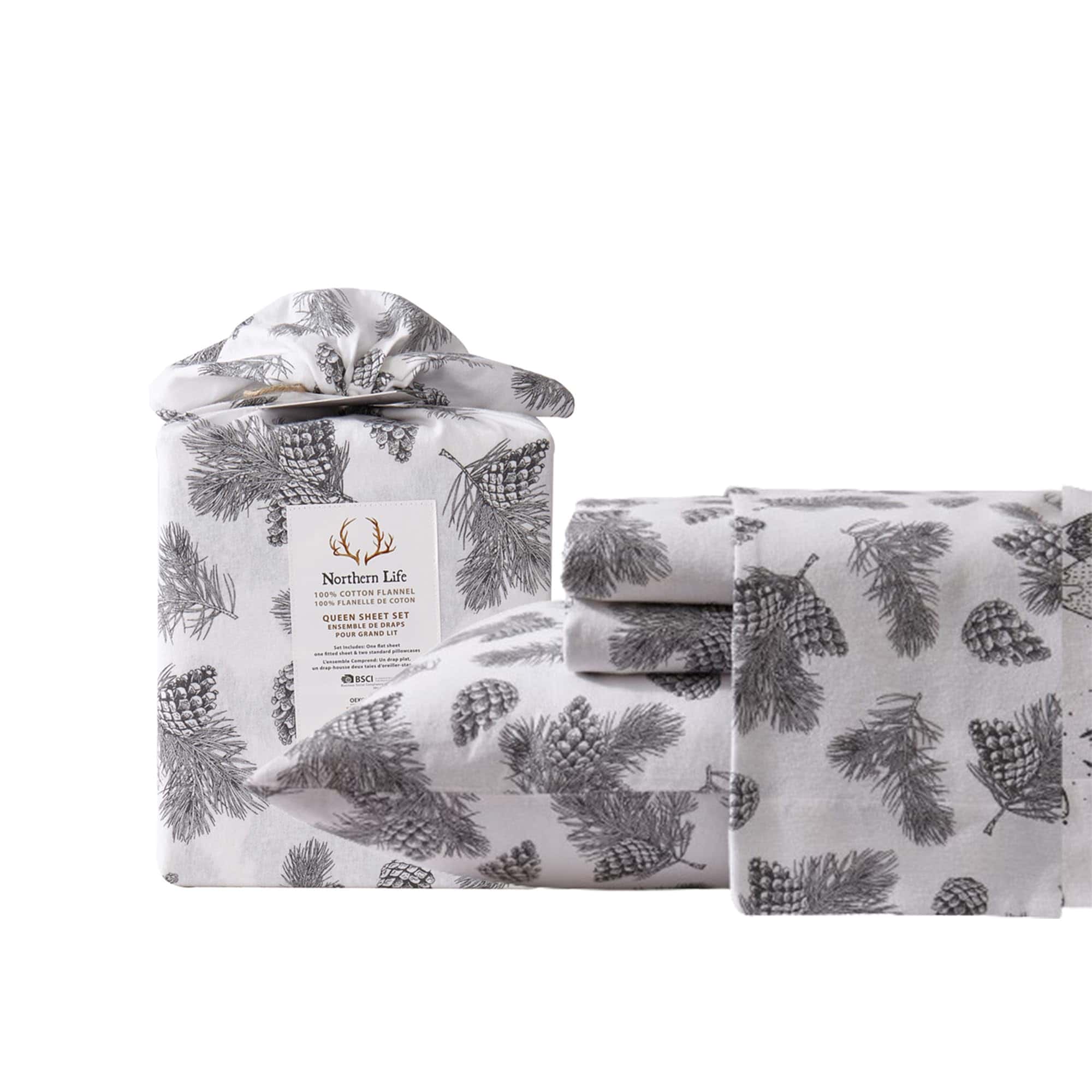 Juego de sábanas de franela Queen 100% -Pino Conos