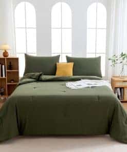 Juego de Edredón King Size Ultra Suave en Color Verde Oliva