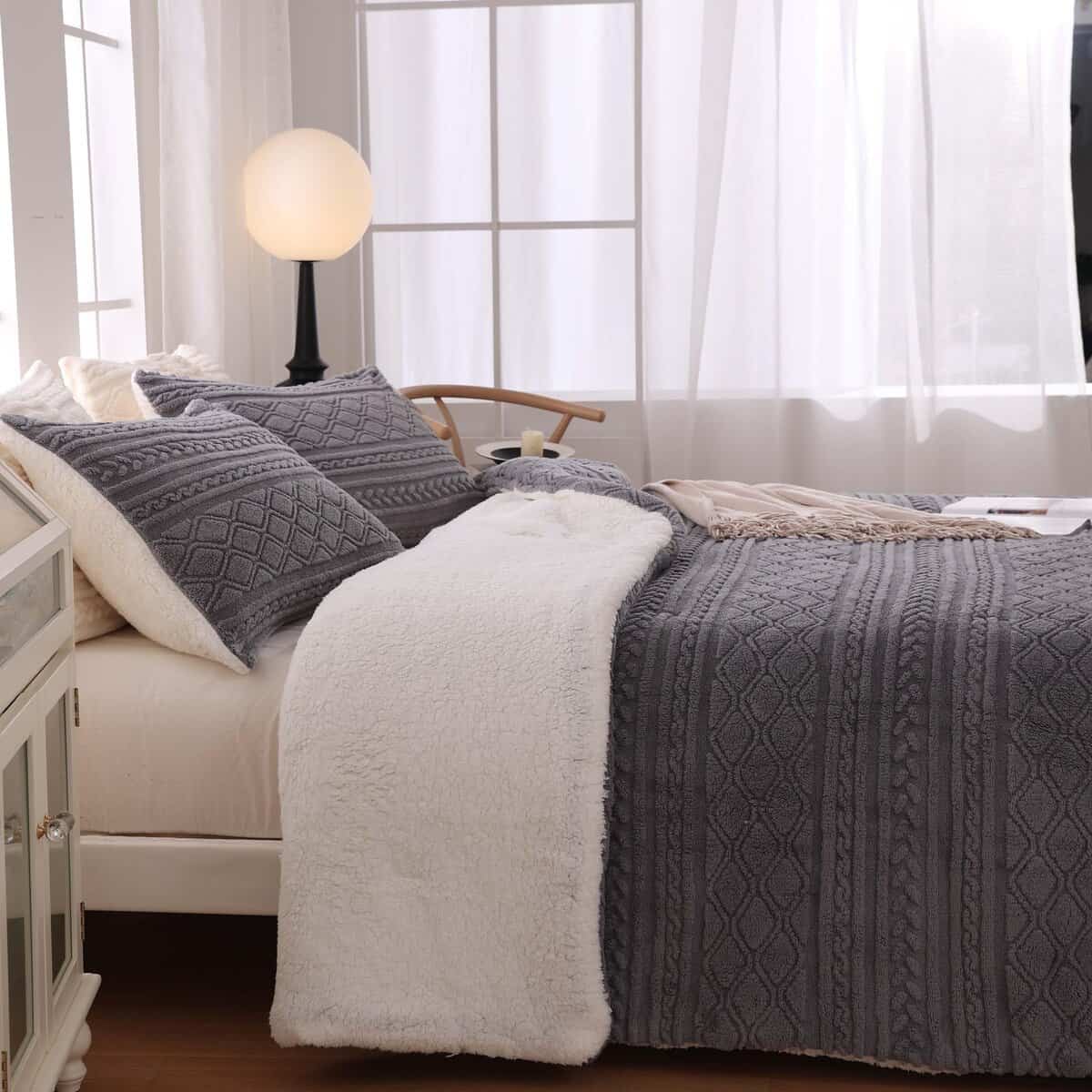 Juego de edredón gris XIONGBT cálido y grueso para cama - Imagen 3