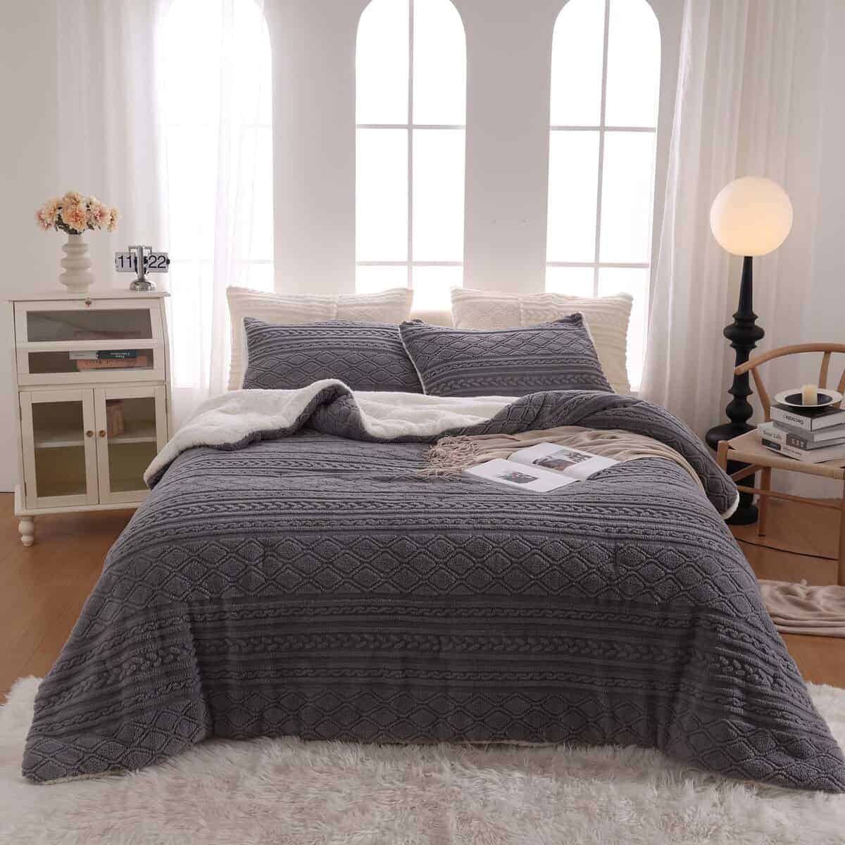 Juego de edredón gris XIONGBT cálido y grueso para cama - Imagen 5