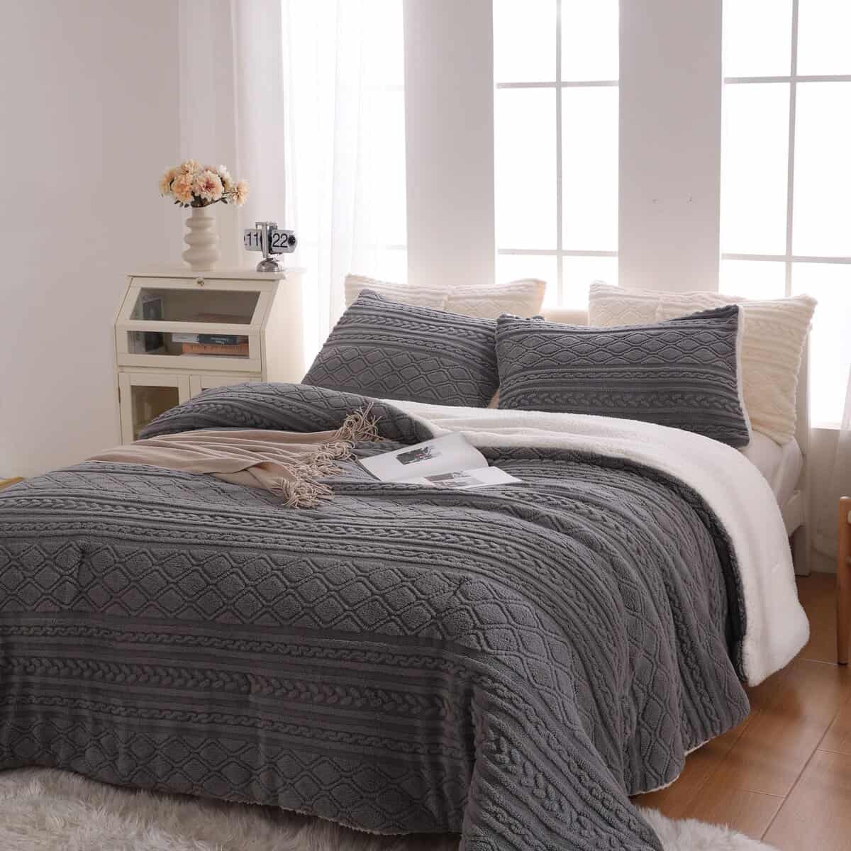 Juego de edredón gris XIONGBT cálido y grueso para cama