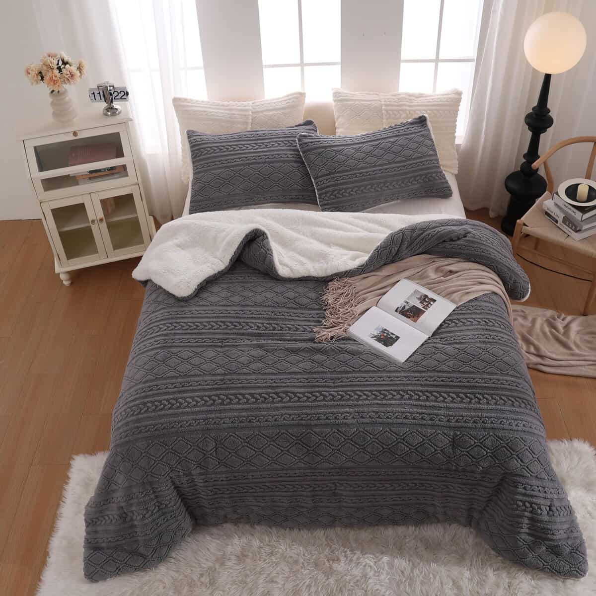 Juego de edredón gris XIONGBT cálido y grueso para cama - Imagen 4