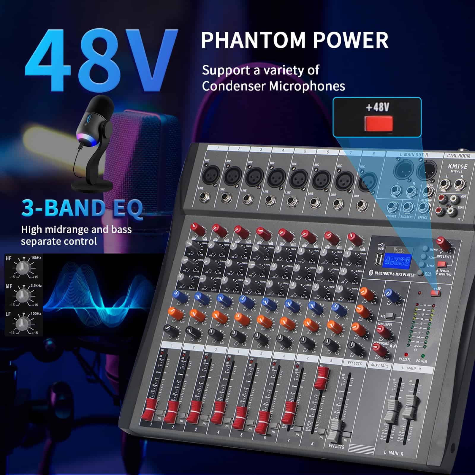 Mezclador de Audio de 8 Canales, Consola Profesional de - Imagen 4