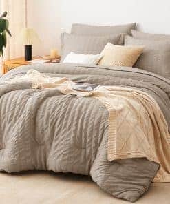 Juego de edredón completo de Seersucker CozyLux -Caqui