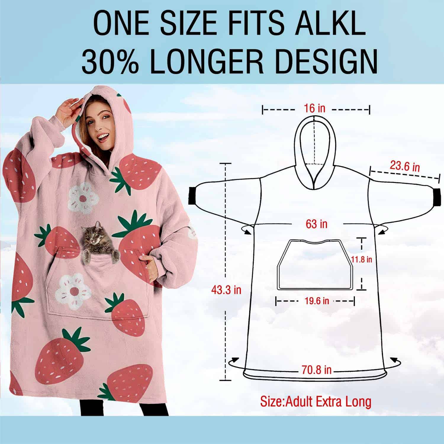 Manta con Capucha de Fresa Oversized, Manta Sherpa con - Imagen 7