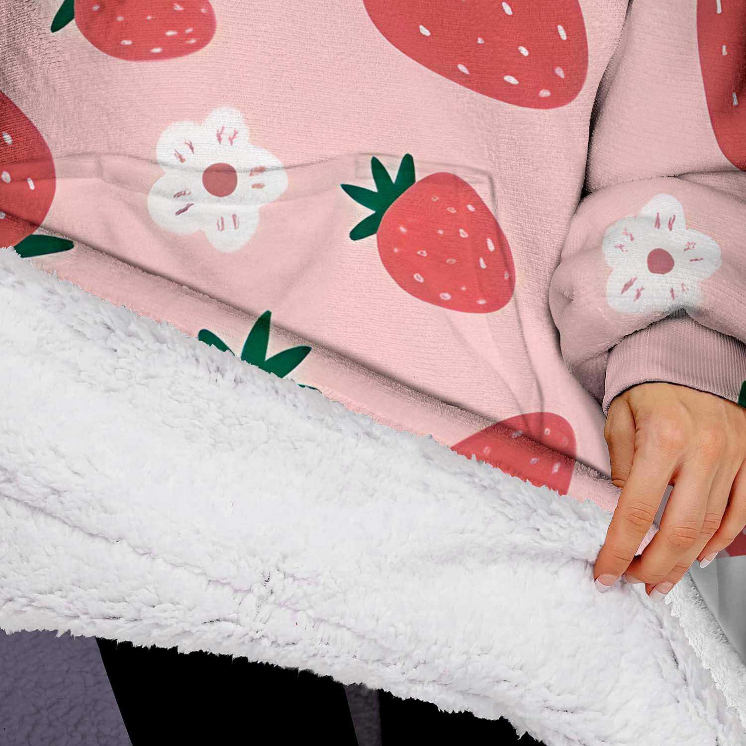 Manta con Capucha de Fresa Oversized, Manta Sherpa con - Imagen 6