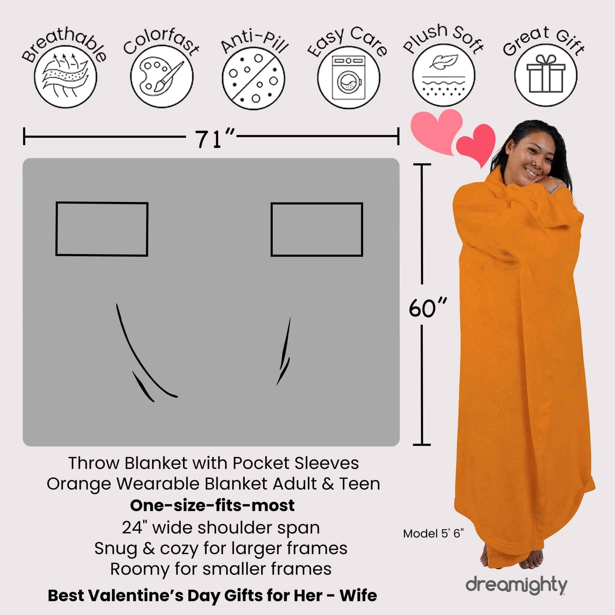 Manta portátil para adultos con mangas -Naranja - Imagen 3