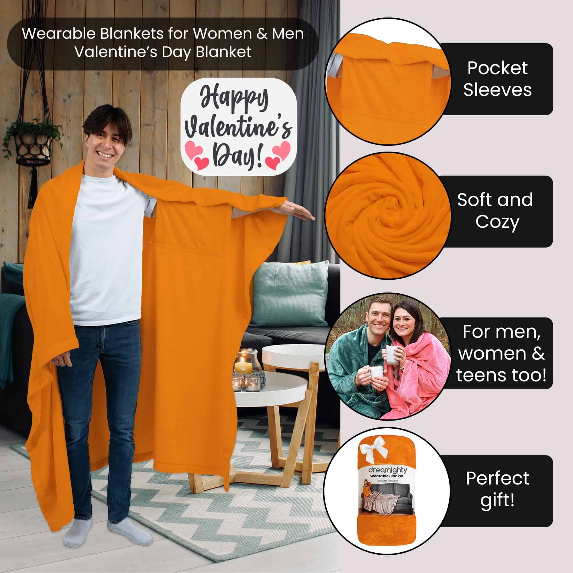 Manta portátil para adultos con mangas -Naranja - Imagen 4