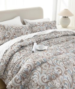 Juego de Edredón Queen Finlonte Damask, -Blanco/Marrón/Azul