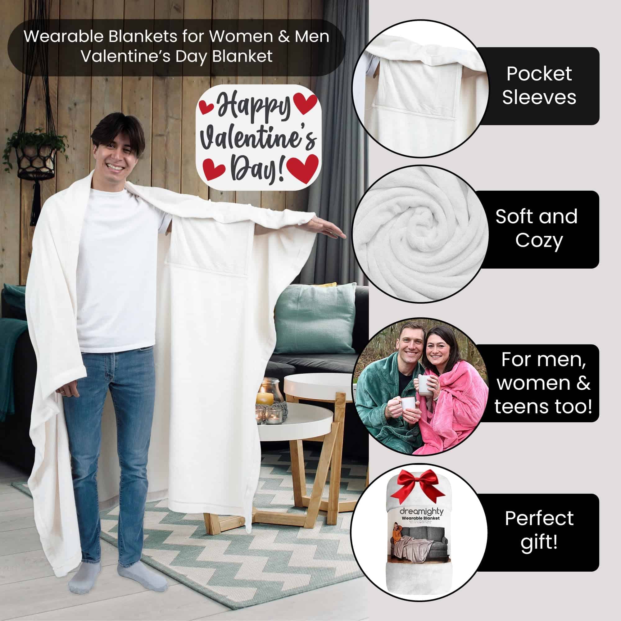 Manta con Mangas Abrigadas - Mantas para Mujeres y Hombres, - Imagen 4