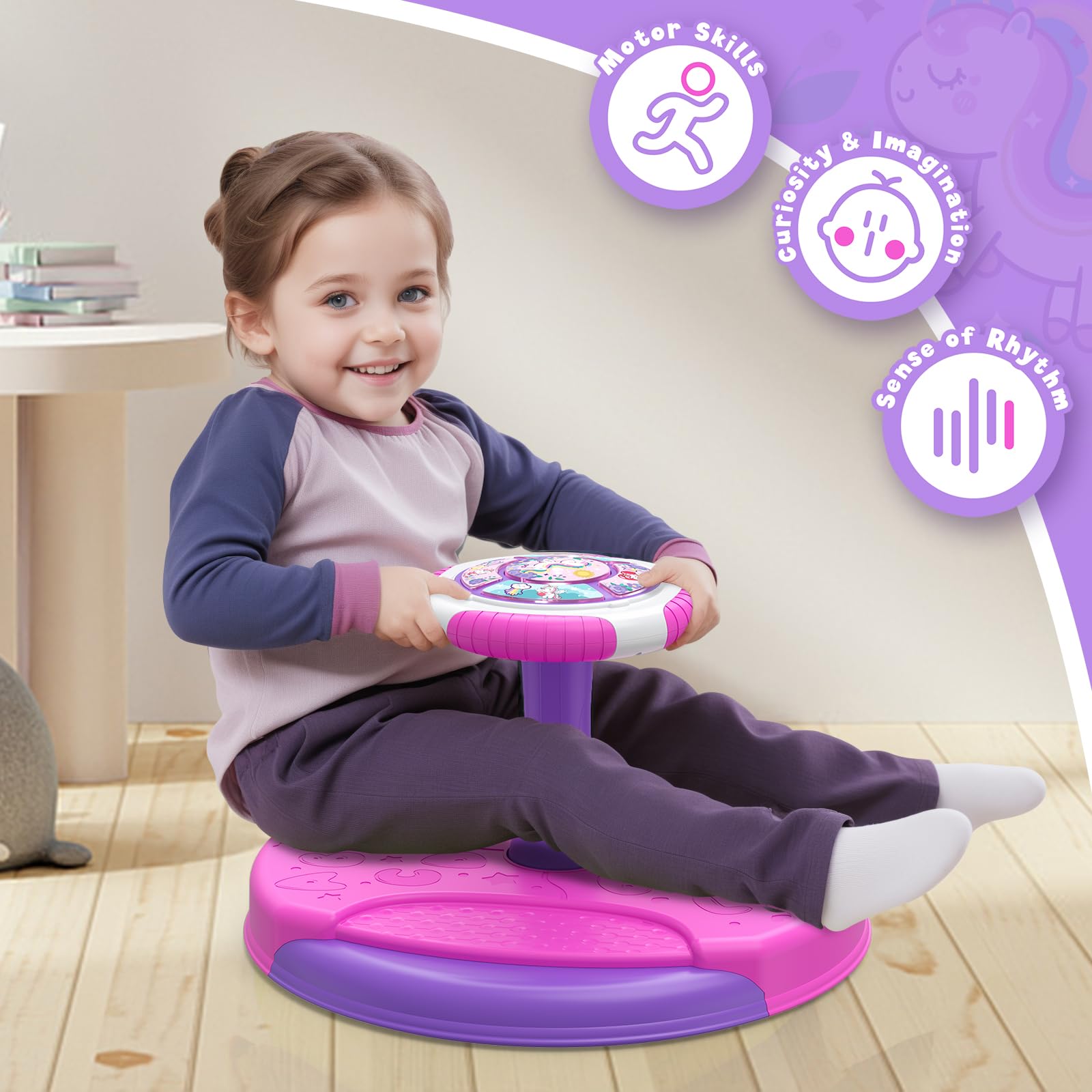 Juguete Unicornio Giratorio para Niñas de 1-3 3-5, Asiento - Imagen 10