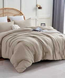 Juego de edredón acogedor de color avena tamaño completo, 3