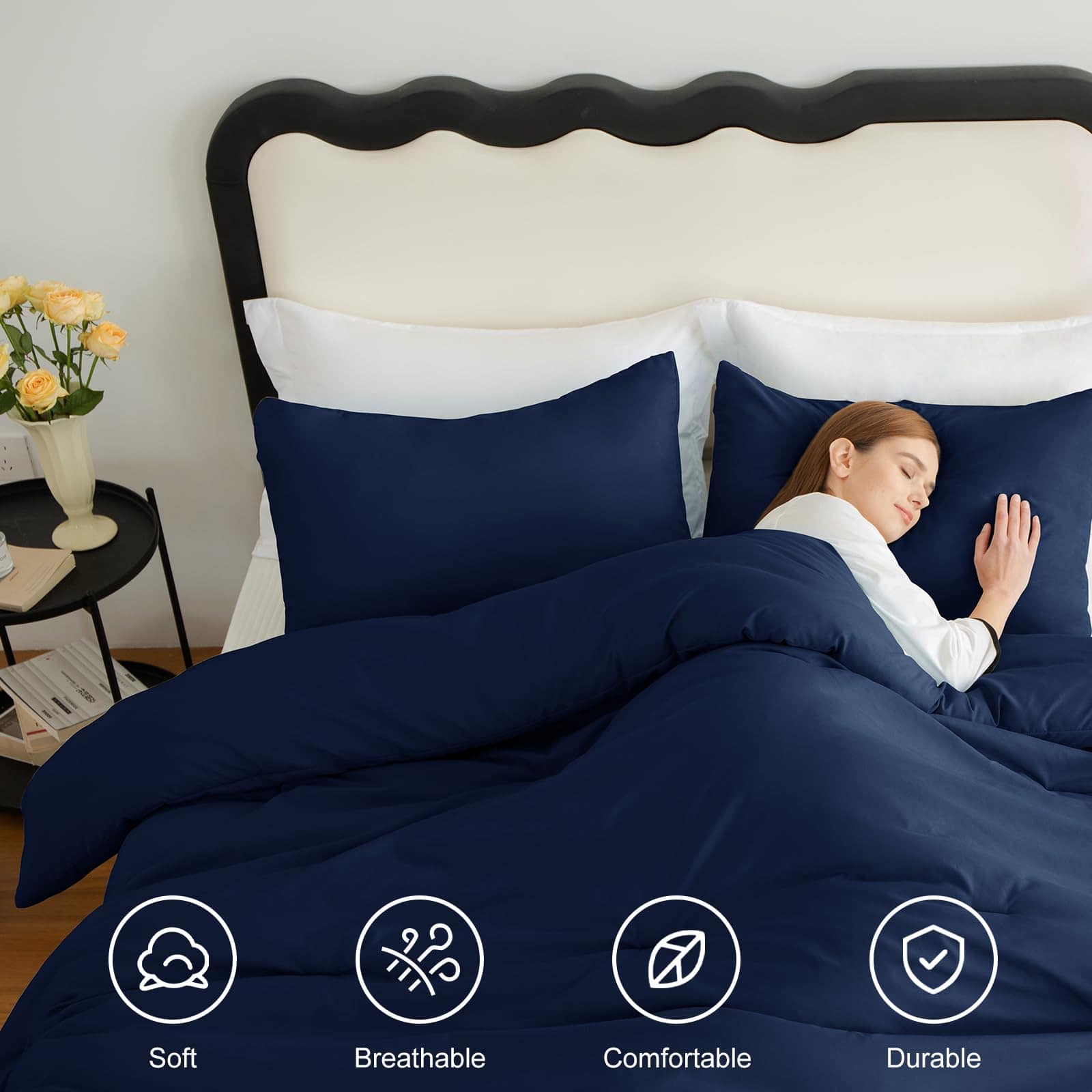 Juego de Edredón CozyLux Azul Marino Tamaño Completo, 3 - Imagen 5