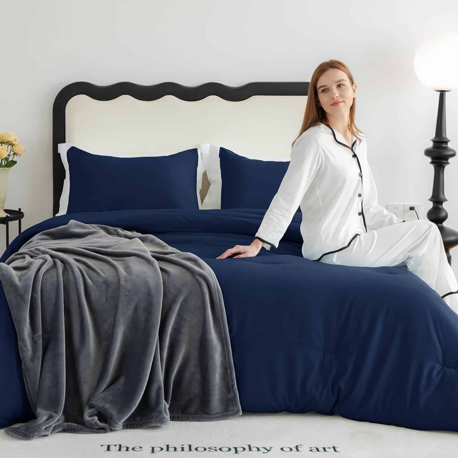 Juego de Edredón CozyLux Azul Marino Tamaño Completo, 3 - Imagen 10