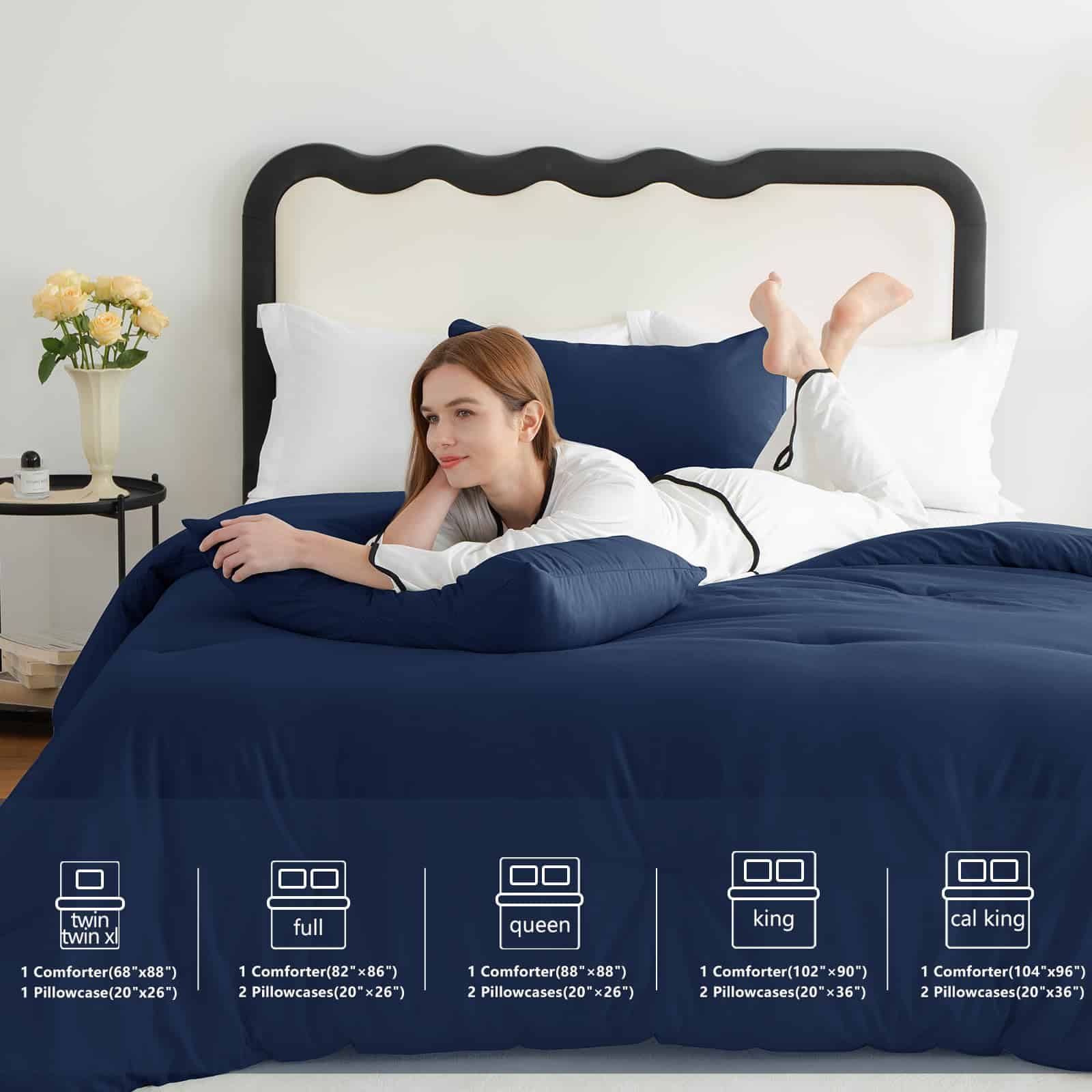 Juego de Edredón CozyLux Azul Marino Tamaño Completo, 3 - Imagen 7