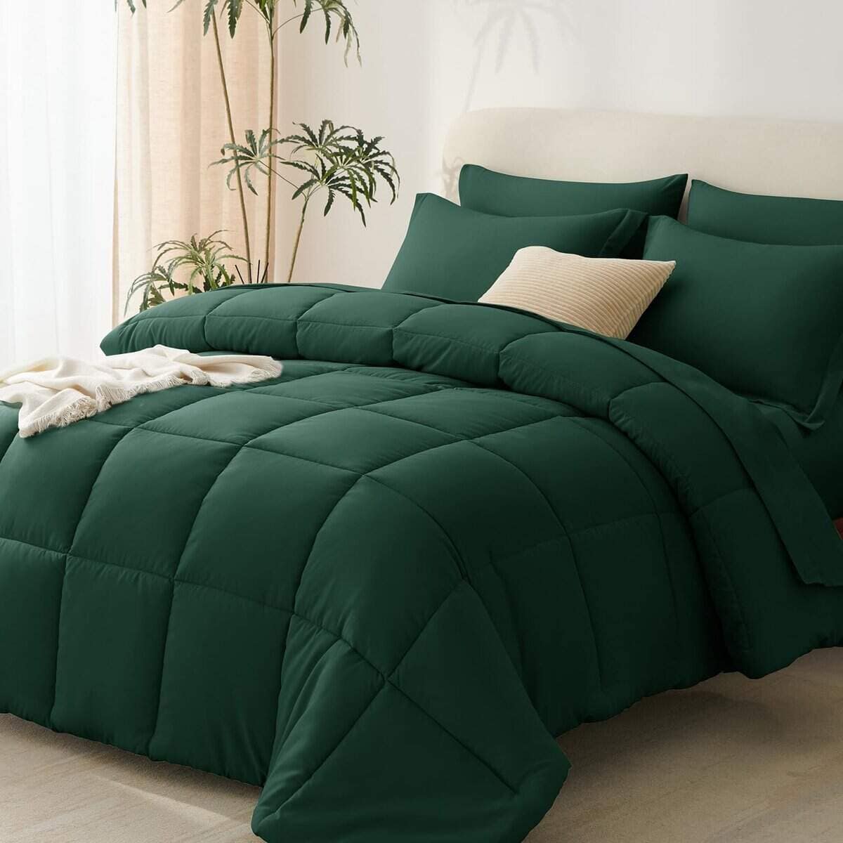 Edredón King Size CozyLux color verde esmeralda, juego de