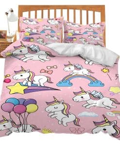 Set de Ropa de Cama de Unicornio Lindo Rosa Juego de