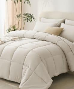 Juego de edredón beige CozyLux para Queen 7 piezas Juego de