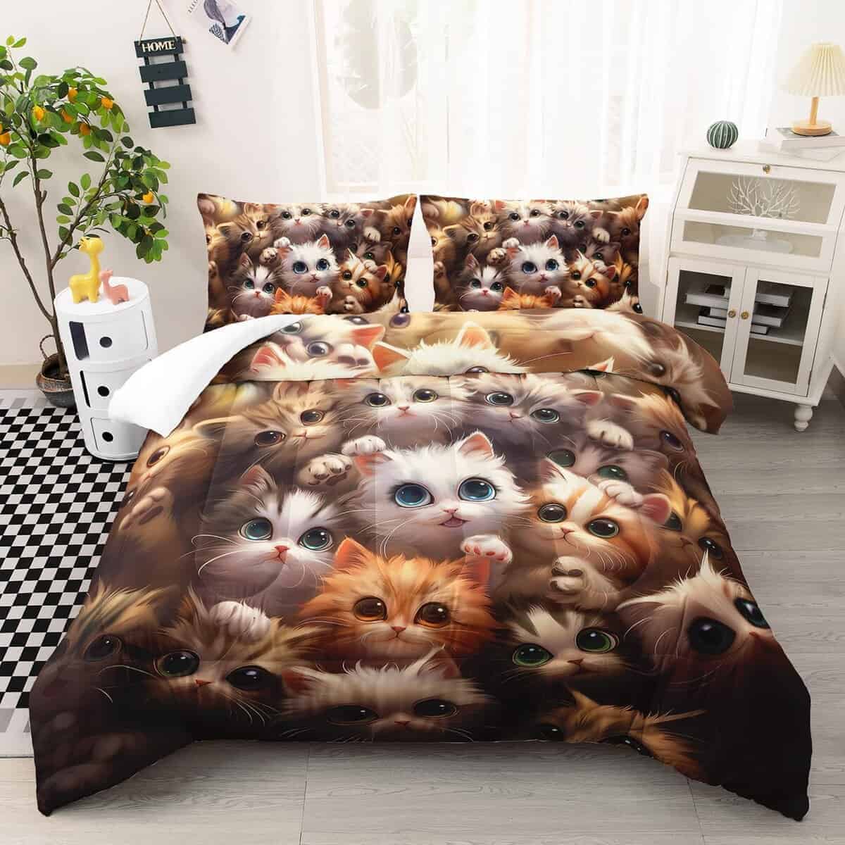 Suncloris Juego de Edredón de Gatitos de Dibujos Animados