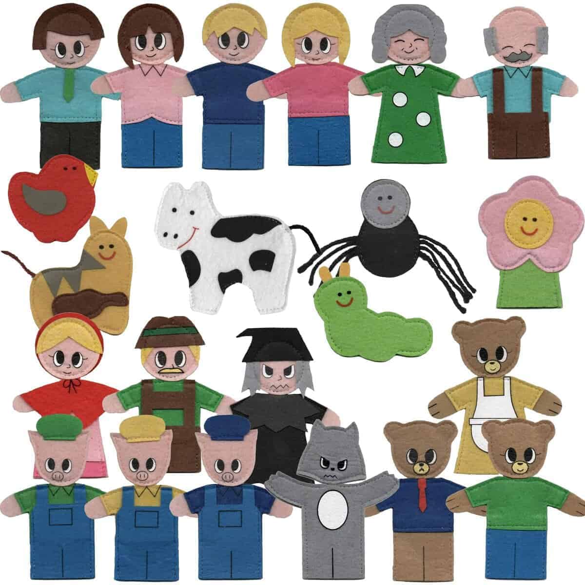 Títeres de dedo de fieltro para cuentacuentos, juego de 23,