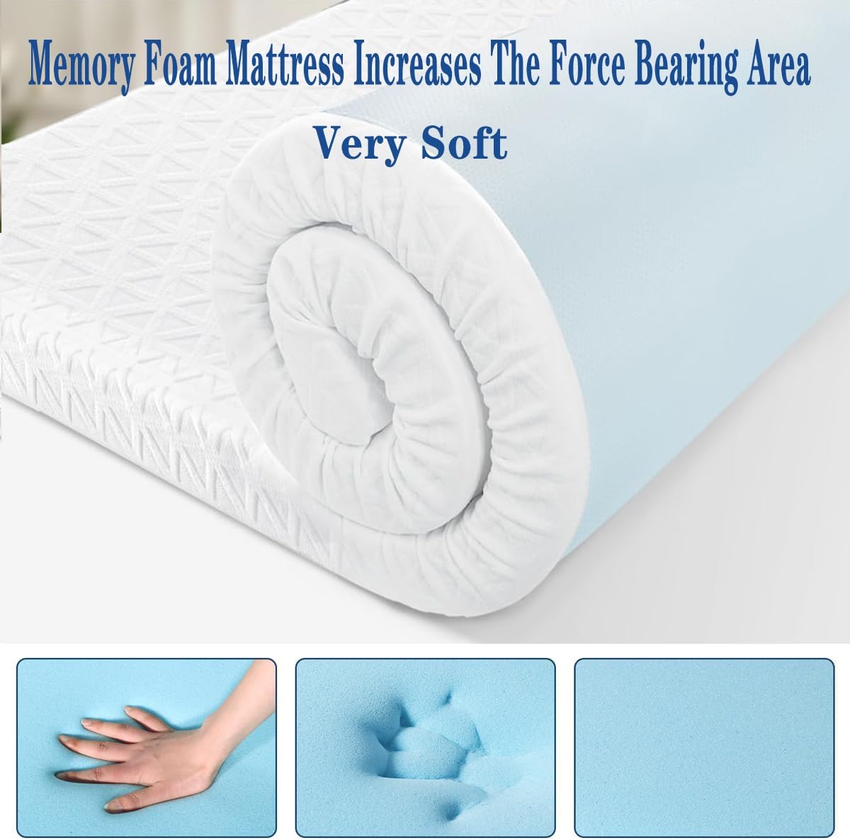 Topper de colchón de espuma viscoelástica de 3 -Blanco - Imagen 4