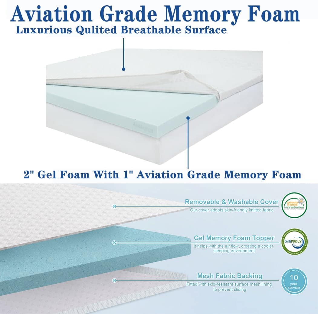 Topper de colchón de espuma viscoelástica de 3 -Blanco - Imagen 5