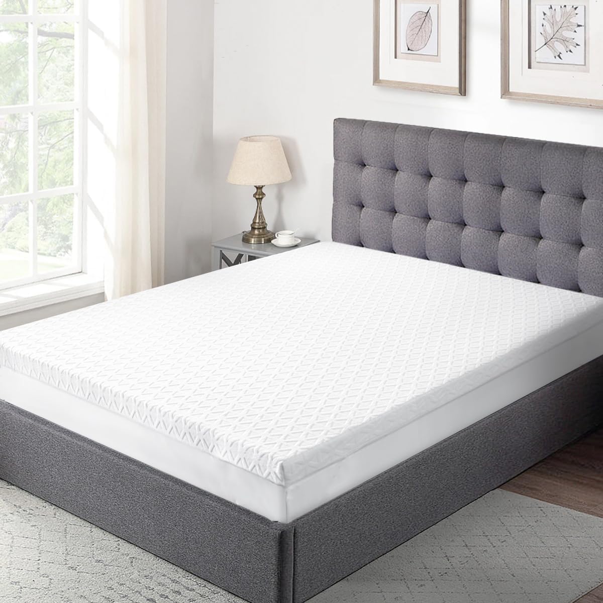 Topper de colchón de espuma viscoelástica de 3 -Blanco - Imagen 3