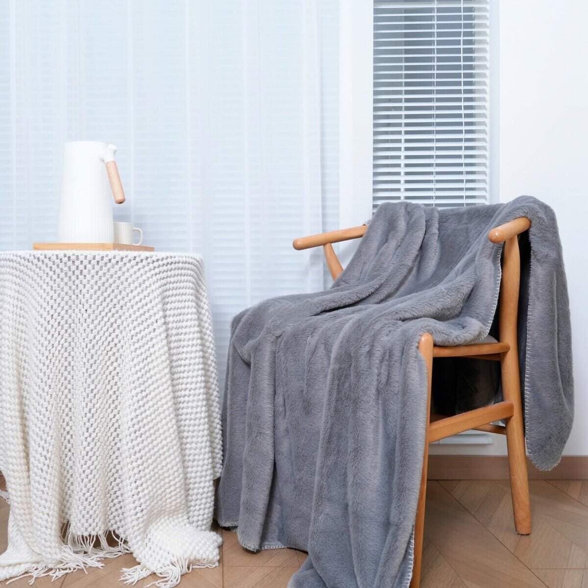 Manta de piel de conejo de imitación cálida SeaBeauty, - Imagen 8