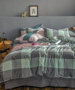 Juego de Funda Nórdica Queen en Cuadros Verdes y Grises