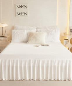 Faldón de cama de terciopelo con borlas Pom Pom, falda de